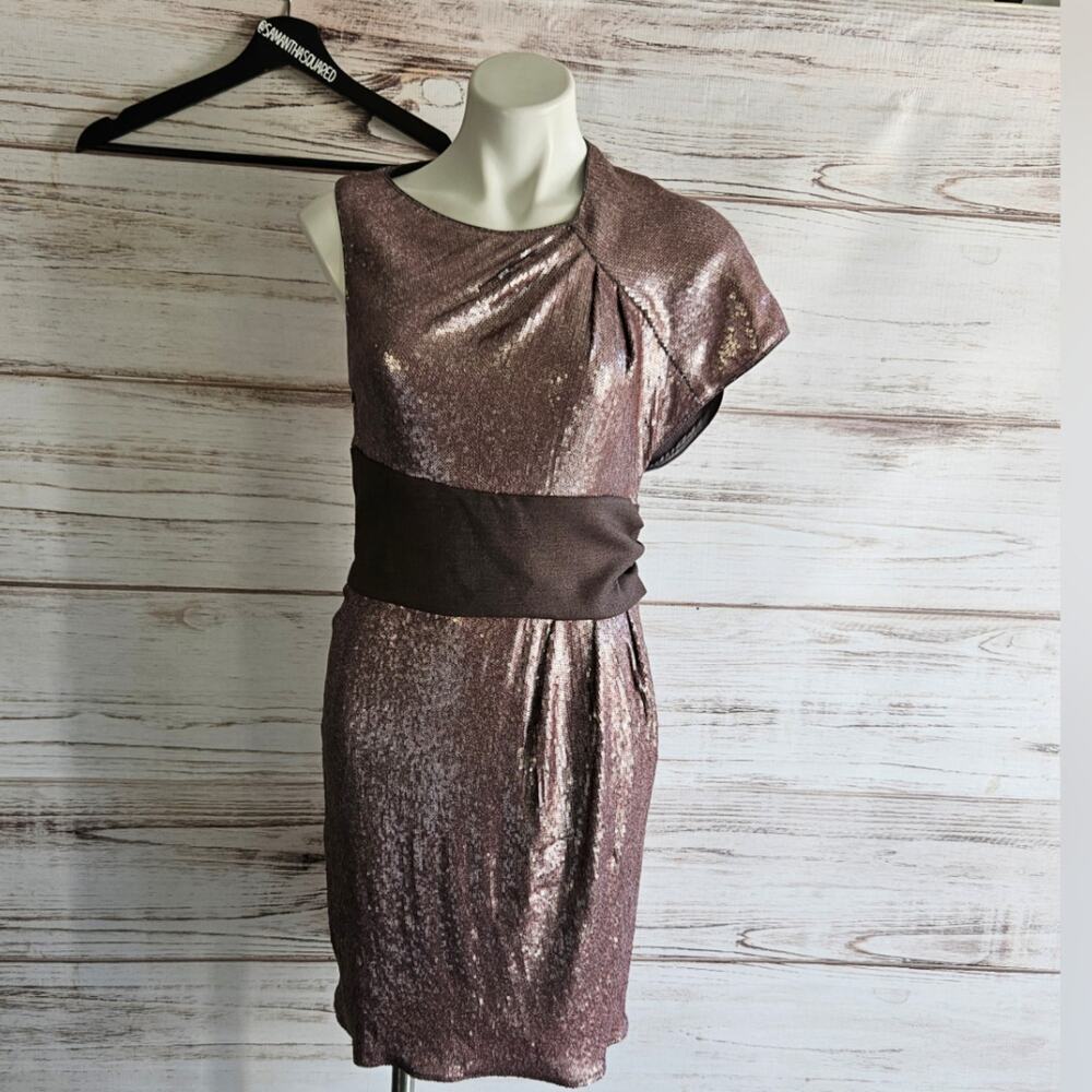 Mark & James Badgley Mischka Copper Sequin Cocktail Party Dress sz M